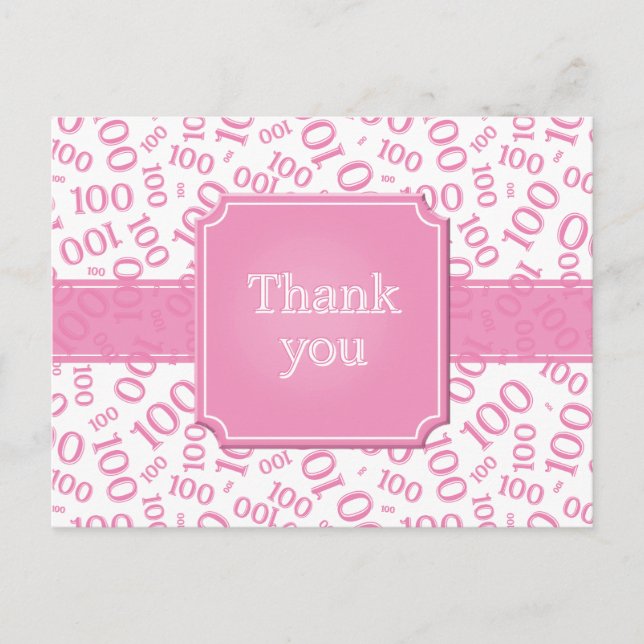 Thank You 100th Number Pattern Pink/White Postcard (Front)