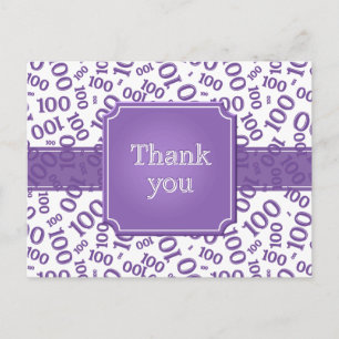 Thank You 100th Number Pattern Purple/White Postcard