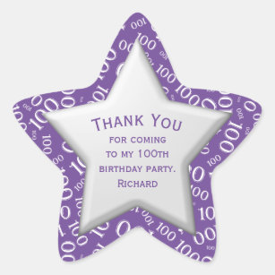 Thank you - 100th Number Pattern Purple/White Star Sticker