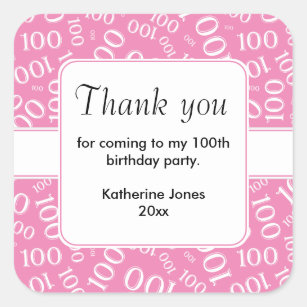 Thank You 100th Pink/White Number Pattern Square Sticker