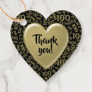 Thank You 100th Random Number Pattern Black/Gold Favour Tags