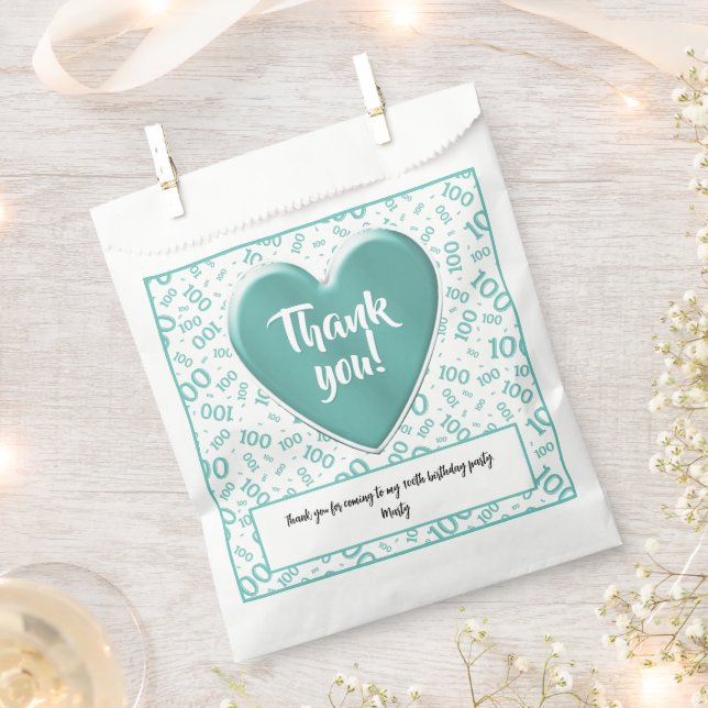 Thank You 100th Random Number Pattern Teal/White Favour Bag (Clipped)