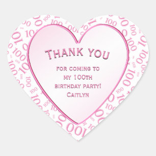 Thank You - 100th Teal/White Number Pattern Heart Sticker