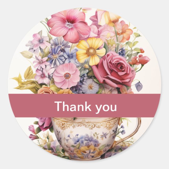 Thank you 14 Cup of flowers Hershey's Miniatures Classic Round Sticker (Front)