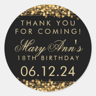 Thank You 18th Birthday Party Sparkles Gold Classic Round Sticker