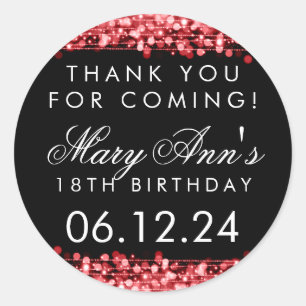 Thank You 18th Birthday Party Sparkles Red Classic Round Sticker