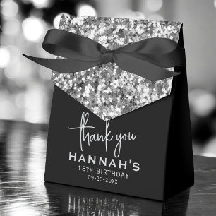 Thank You 18th Birthday Silver Glitter Monogram Favour Box