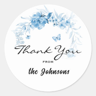 Thank You, 1.5-in Blue Envy or Shower Favour (20) Classic Round Sticker