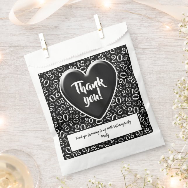 Thank You 20th Random Number Pattern Black/White Favour Bag (Clipped)