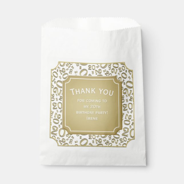 Thank you: 20th Random Number Pattern Gold 20 Favour Bag (Front)
