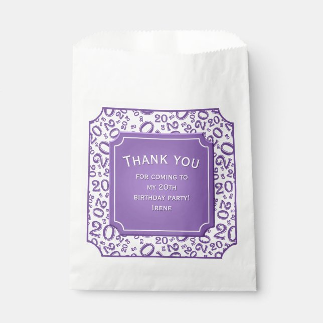  Thank you: 20th Random Number Pattern Purple 20 Favour Bag (Front)