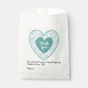 Thank you: 20th Teal Heart Random Number Pattern Favour Bag