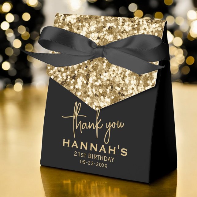 Thank You 21st Birthday Gold Glitter Monogram Favour Box (Creator Uploaded)