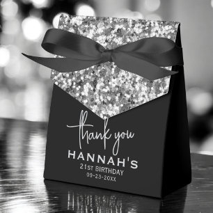 Thank You 21st Birthday Silver Glitter Monogram Favour Box