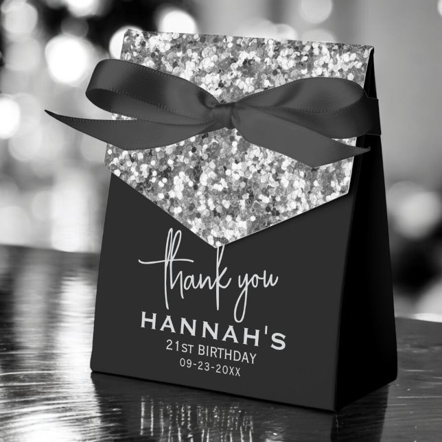 Thank You 21st Birthday Silver Glitter Monogram Favour Box (Creator Uploaded)