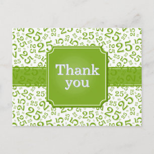 Thank You 25 Number Pattern Green/White Postcard