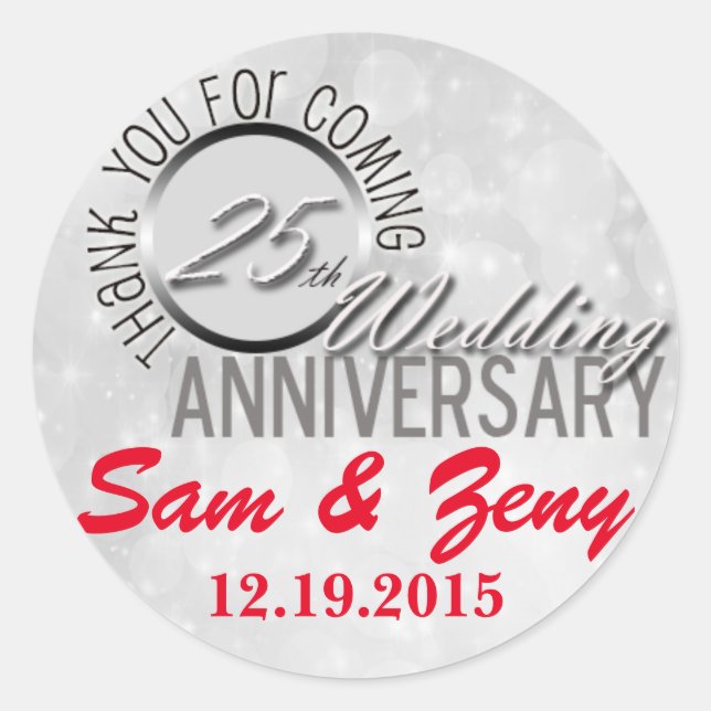 Thank You 25th Wedding Anniversary Favour Sticker (Front)