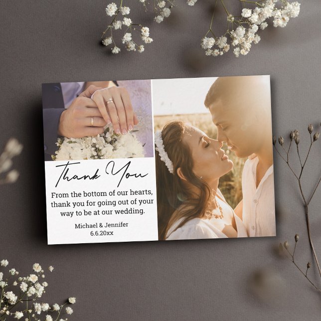 thank you 2 photos collage minimalist wedding card (Creator Uploaded)