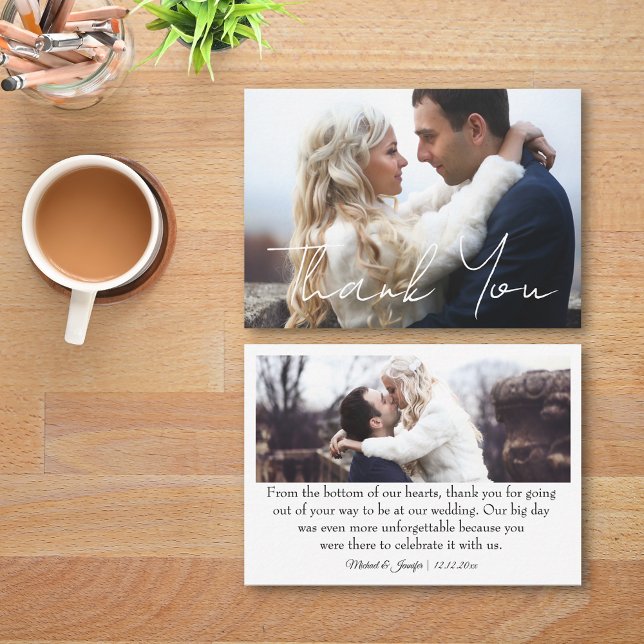 thank you 2 photos simple minimalist wedding  card (Creator Uploaded)