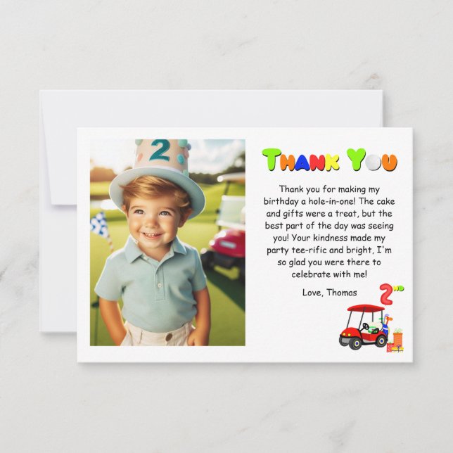 Thank You 2nd Birthday Pattern Red Golf Cart Boy's (Front)