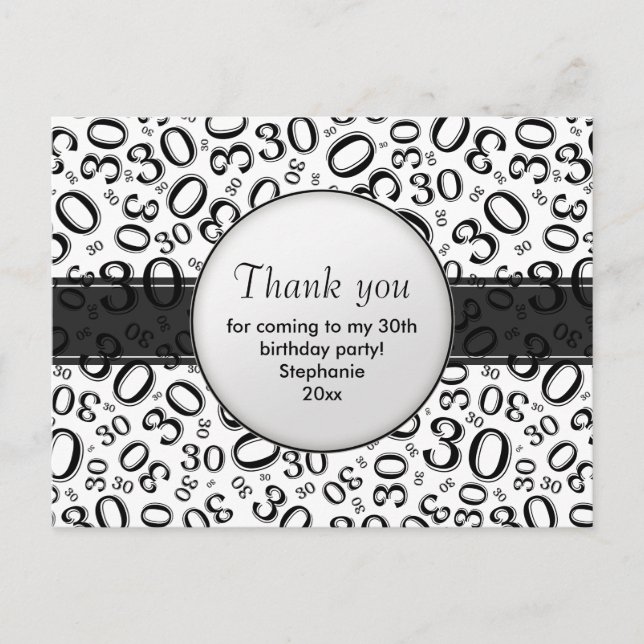 Thank You 30 Random Number Pattern Black/White Postcard (Front)