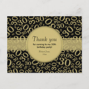 Thank You 30 Random Number Pattern Gold/Black Postcard