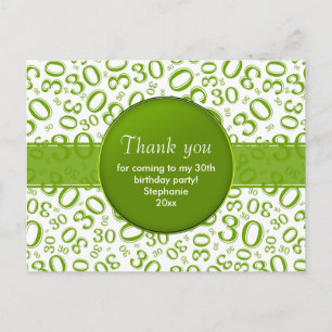Thank You 30 Random Number Pattern Green/White Postcard