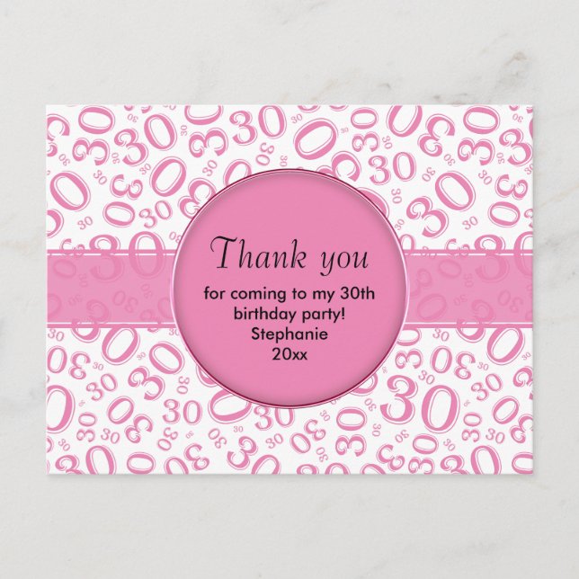 Thank You 30 Random Number Pattern Pink/White Postcard (Front)