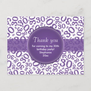 Thank You 30 Random Number Pattern Purple/White Postcard