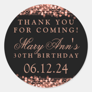 Thank You 30th Birthday Party Sparkles Rose Gold Classic Round Sticker