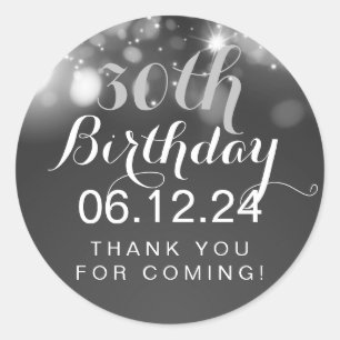Thank You 30th Birthday Silver Sparkling Lights Classic Round Sticker