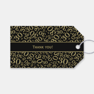 Thank You 30th Black and Gold Number Pattern Gift Tags