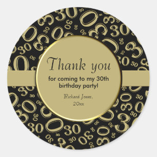 Thank you: 30th Random Number Pattern Gold/Black Classic Round Sticker
