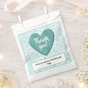 Thank You 30th Random Number Pattern Teal/White Favour Bag