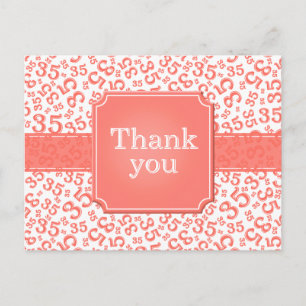 Thank You 35 Number Pattern Coral/White Postcard
