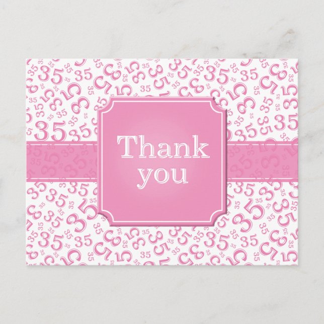 Thank You 35 Number Pattern Teal/White Postcard (Front)