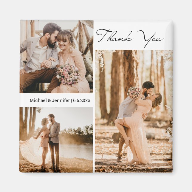 thank you 3 photos collage wedding stylish magnet (Front)