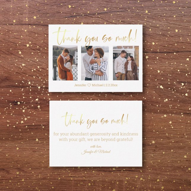 thank you 3 photos wedding collage minimalist gold card (Creator Uploaded)