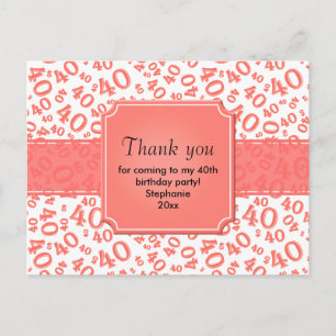 Thank You 40 Number Pattern Coral/White Postcard