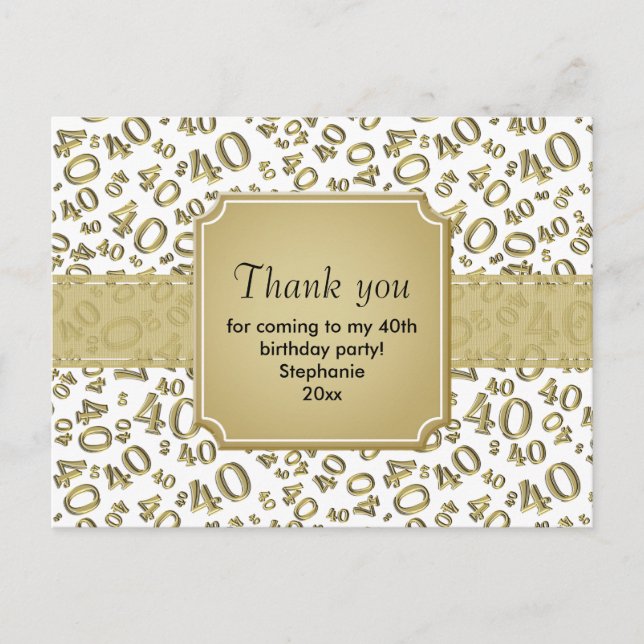 Thank You 40 Number Pattern Gold/White Postcard (Front)