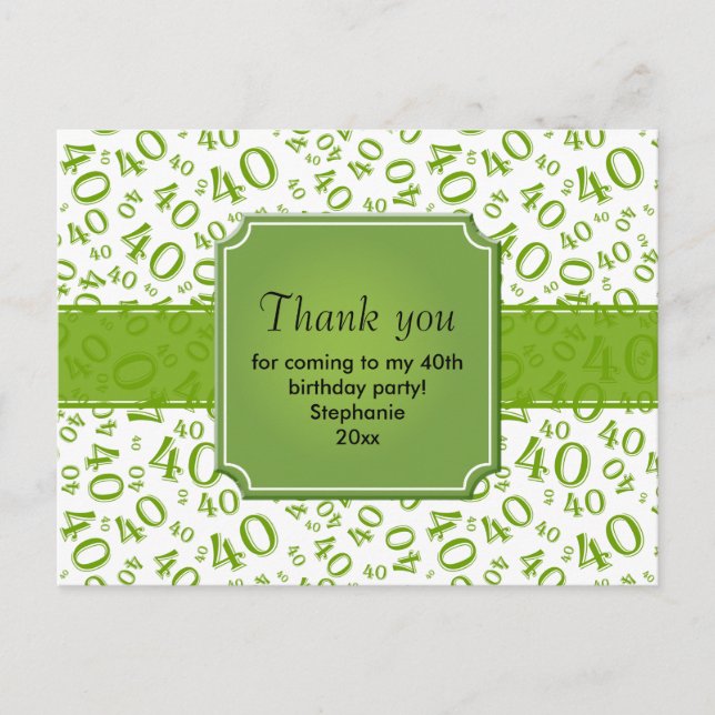 Thank You 40 Number Pattern Green/White Postcard (Front)