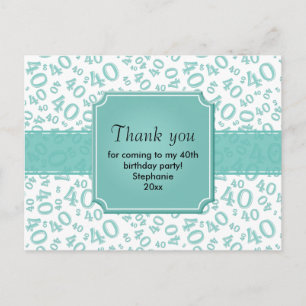 Thank You 40 Number Pattern Teal/White Postcard