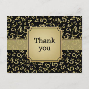Thank You 45 Number Pattern Black/Gold Postcard