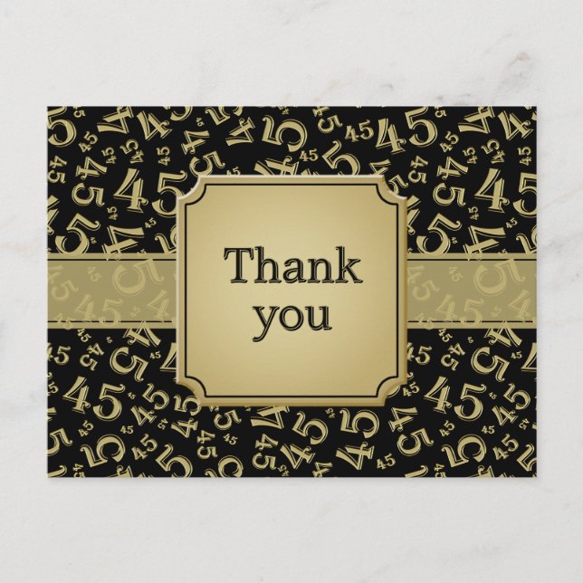 Thank You 45 Number Pattern Black/Gold Postcard (Front)