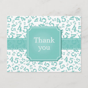 Thank You 45 Number Pattern Teal/White Postcard