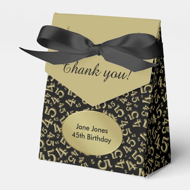 Thank You: 45th Birthday Theme Gold/Black Favour Box (Front Side)