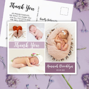 Thank You 4 Photo Collage Birth Announcement Postcard