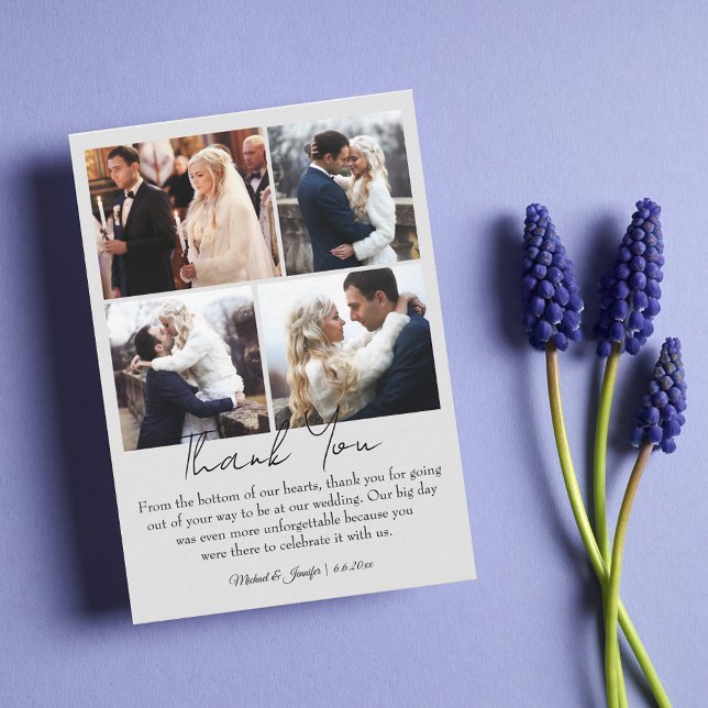thank you 4 photos collage minimal chic wedding  card (Creator Uploaded)