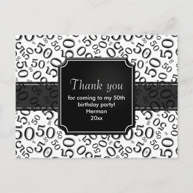 Thank You 50 Random Number Pattern Black/White Postcard (Front)