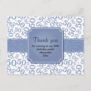 Thank You 50 Random Number Pattern Blue/White Postcard